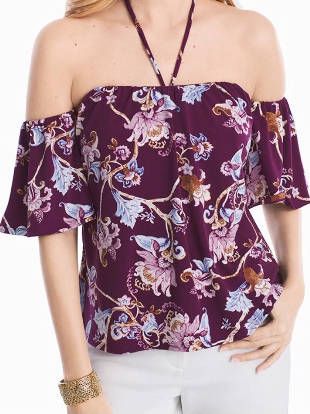 White House | Black Market Off-The-Shoulder Floral Printed Top